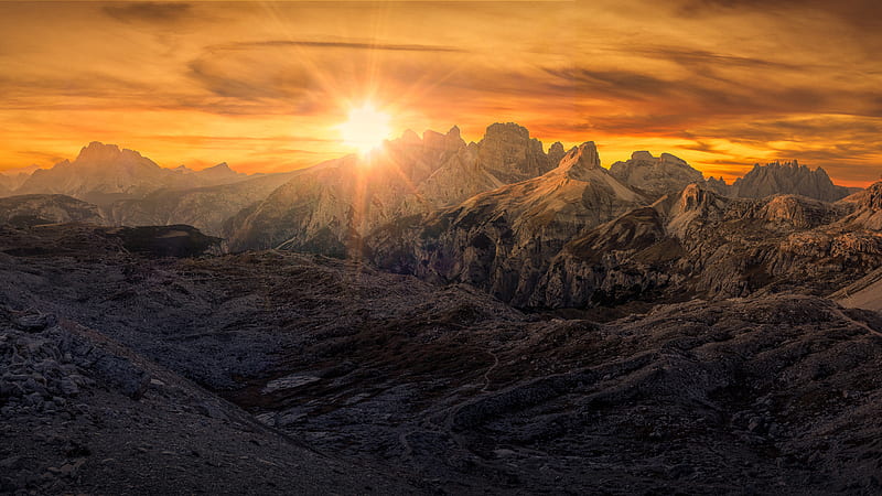 Dolomites Mountain Panorama Rock During Sunset Nature, HD wallpaper