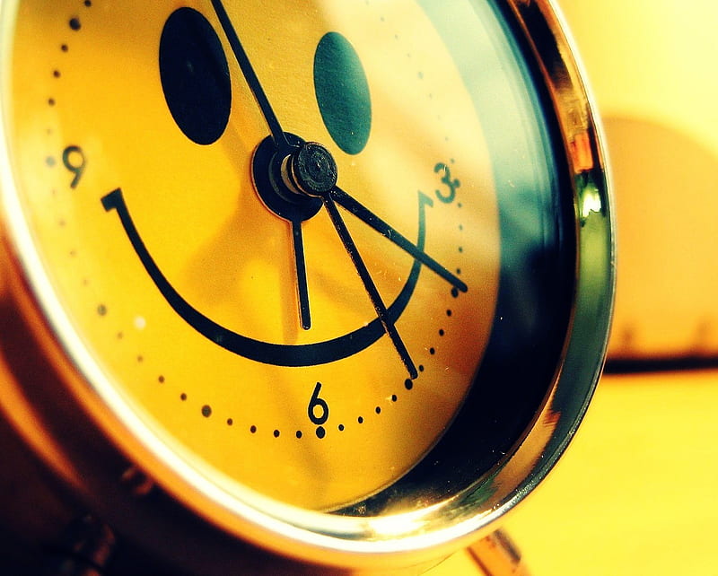 Smiley, alarm, clock, face, happy, smile, yellow, HD wallpaper