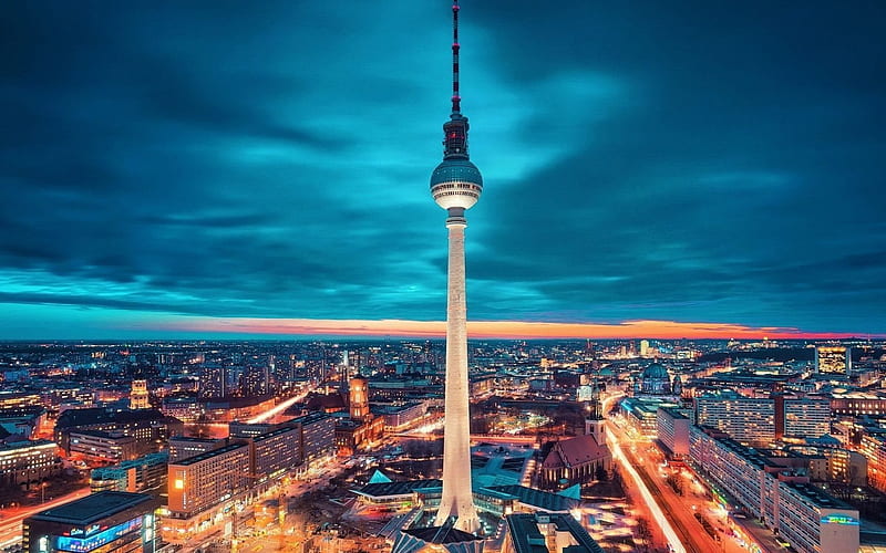 Berlin TV Tower, Germany, Berlin, Evening, HD wallpaper