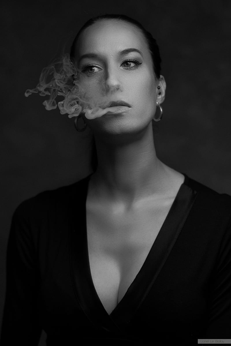 women, model, smoke, portrait, monochrome, face, HD phone wallpaper