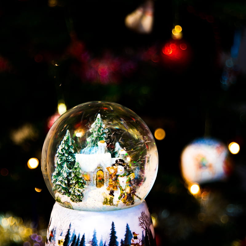 Christmas Globe, winter, holiday, tree, snow, ztrees18, zchristmas18, HD phone wallpaper