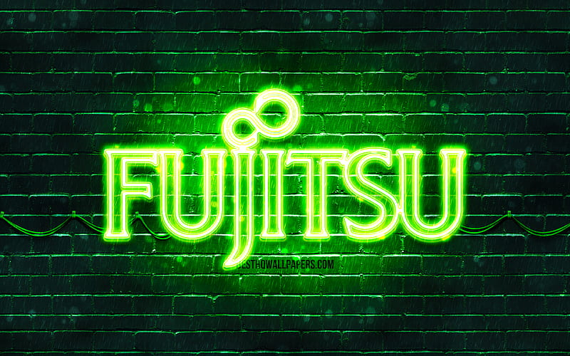 Fujitsu Green Logo Green Brickwall Fujitsu Logo Brands Fujitsu Neon Logo Hd Wallpaper Peakpx
