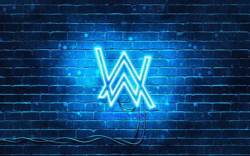 Alan Walker blue logo superstars, blue brickwall, Alan Walker logo, Alan Olav Walker, Alan Walker neon logo, music stars, Alan Walker, HD wallpaper