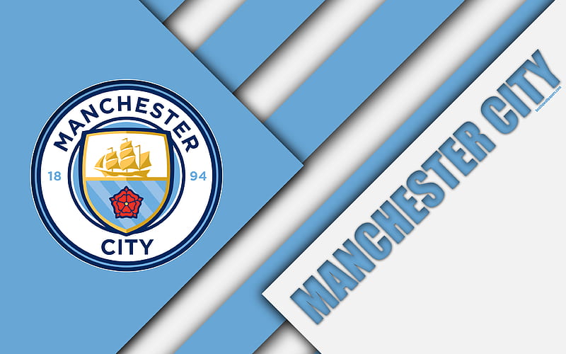 Manchester City FC, logo material design, blue white abstraction, football, Gorton, Manchester, England, UK, Premier League, English football club, HD wallpaper