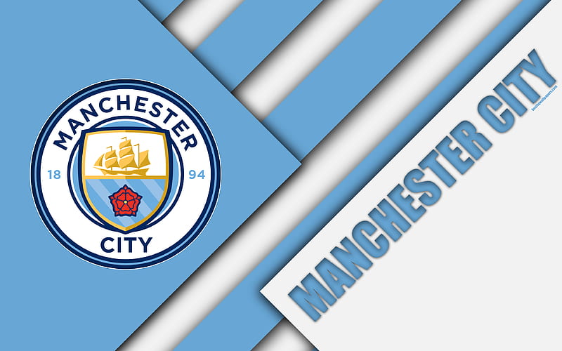 Manchester City FC logo, creative art, blue and white checkered