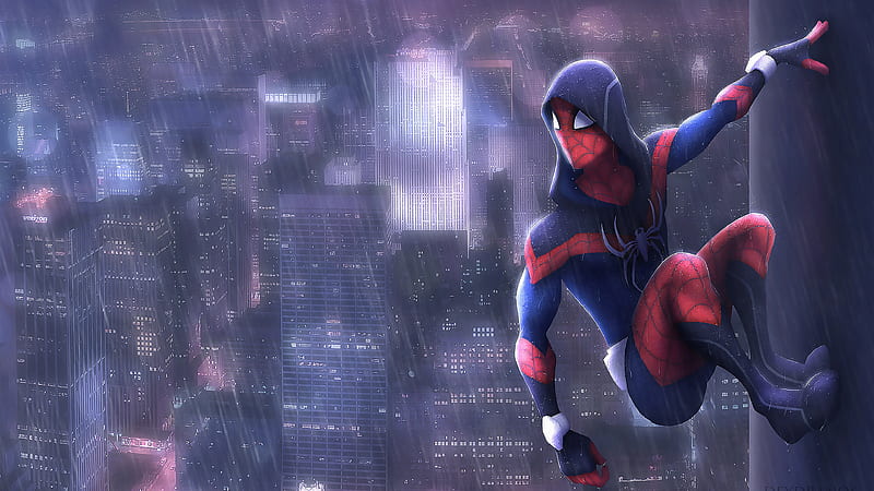 Spiderman In Rain Art, spiderman superheroes, artwork, artist, digital-art, HD wallpaper