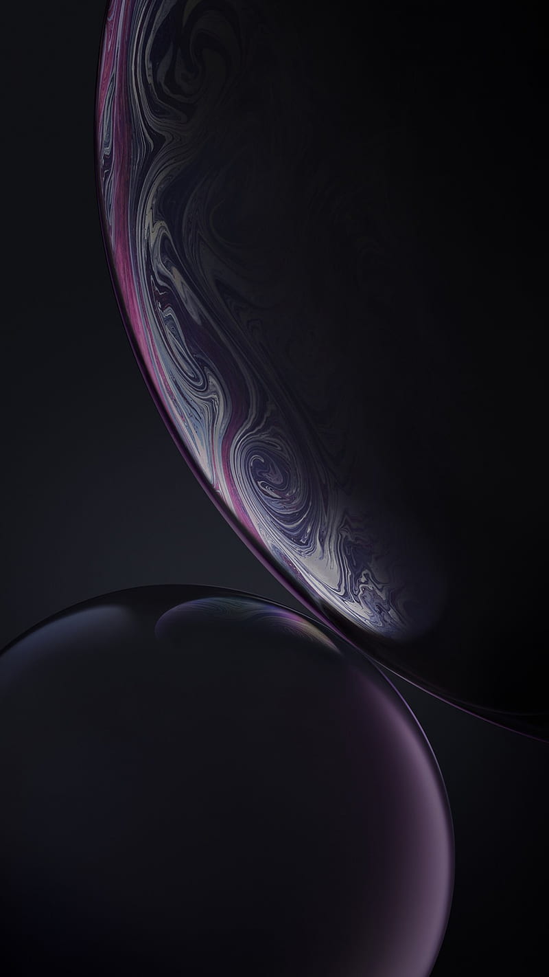 iPhone XR Stock, dark bubbles, apple, dark, HD phone wallpaper