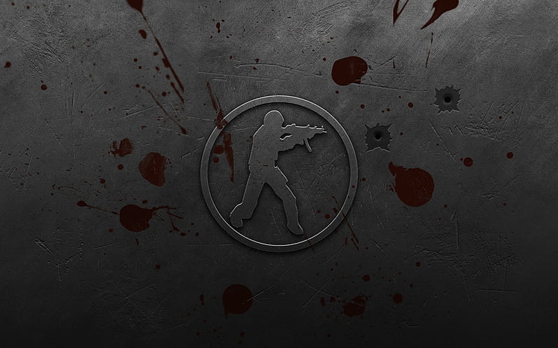 Counter Strike, logo, metal plate, CS, traces of shots, HD wallpaper