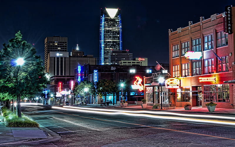 Oklahoma City, nightscapes, traffic lights, Oklahoma, USA, american cities, America, Oklahoma at night, R, City of Oklahoma, Cities of Oklahoma, HD wallpaper