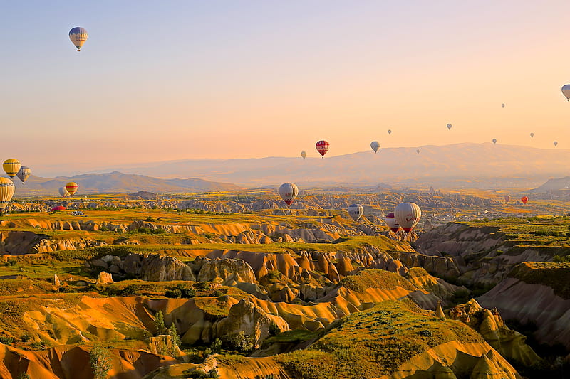 balloonCappadocia, ballon, cappadocia, night, sky, turkey, turkiye, HD wallpaper