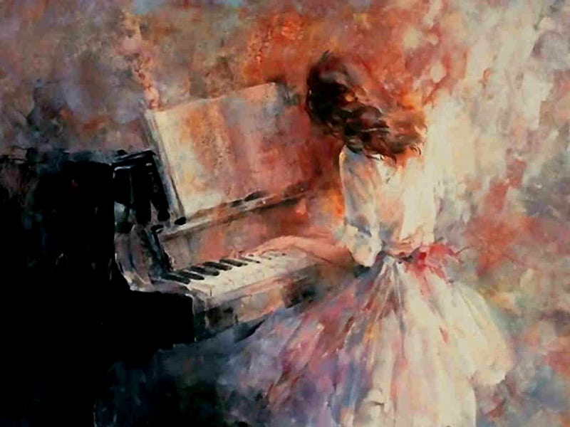 A Composer Listens To Her Song In Full, listens, song, girl, playing the piano, composer, music, piano, complete song, HD wallpaper