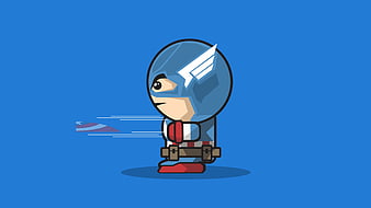 Captain America Cartoon Minimal Art, captain-america, superheroes, minimalism, minimalist, artist, artwork, digital-art, HD wallpaper