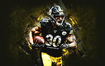 TJ Watt, Pittsburgh Steelers, NFL, american football, portrait, yellow  stone background, HD wallpaper