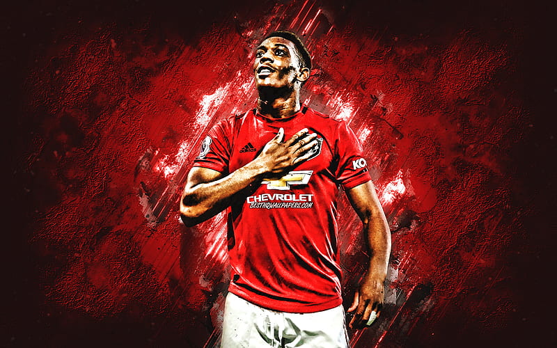 Anthony Martial, Manchester United FC, French footballer, portrait, Premier League, England, football, red creative background, HD wallpaper