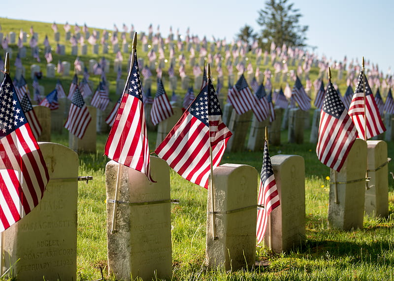 USA flags on tombstones, HD wallpaper