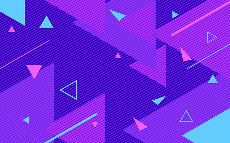 material design, violet background, geometric shapes, lines, triangles, lollipop, geometry, creative, abstract art, HD wallpaper