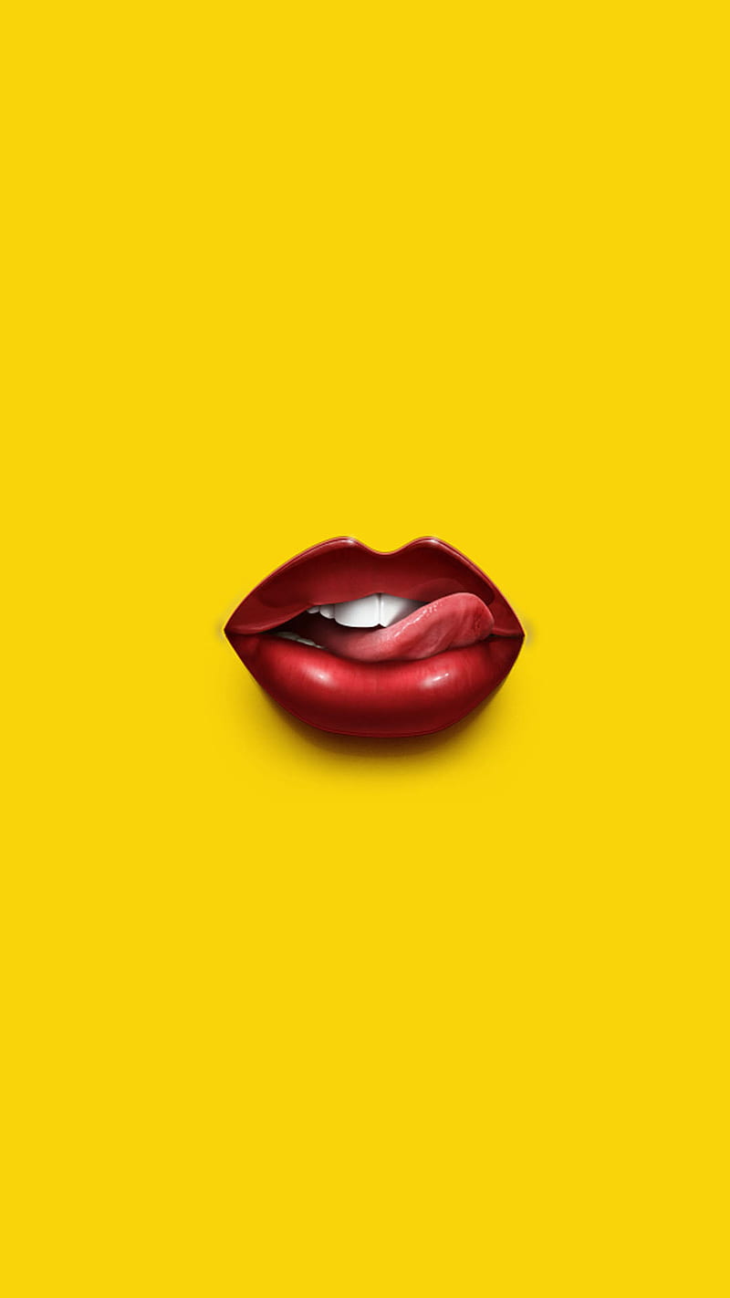 hot lipd, background, female, girl, hot, lips, red, tongue, yellow, HD phone wallpaper