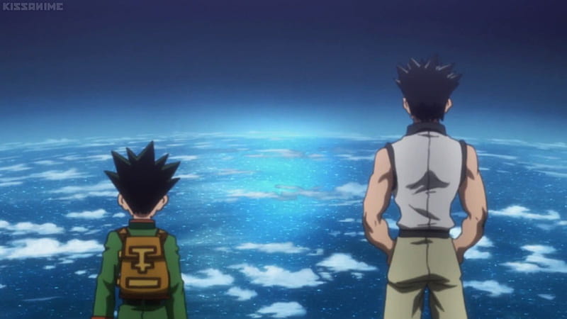 Sea of Clouds, pretty, gon, guy, bonito, black hiar, sweet, stand, nice, spiky hair, anime, beauty, css, scenery, gon css, hunter x hunter, look, cloud, male, horizon, lovely, sky, short hair, boy, ging, standing, looking, scene, HD wallpaper