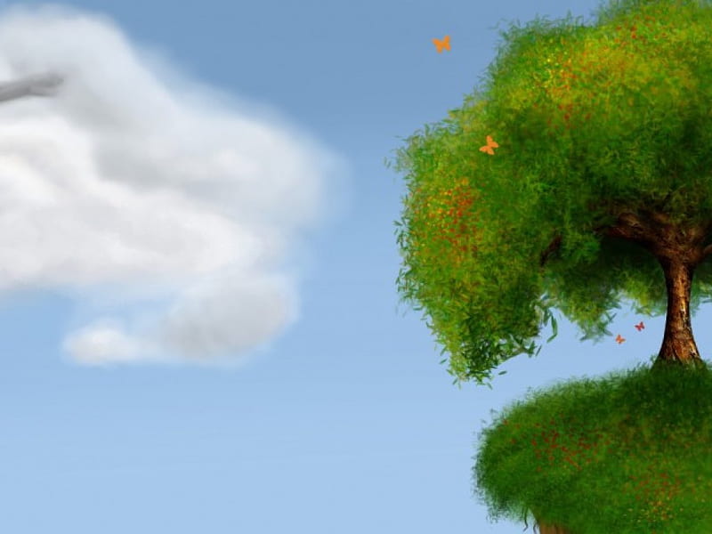 Hilltop, tree, cloud, green, spring, sky, hill, imagine, HD wallpaper