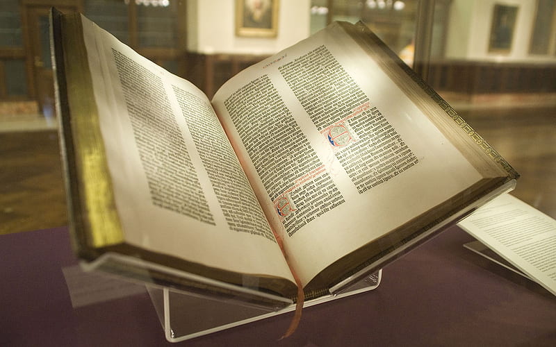 Gutenberg Bible, text, book, Bible, old, Gutenberg, medieval, library, vintage, HD wallpaper