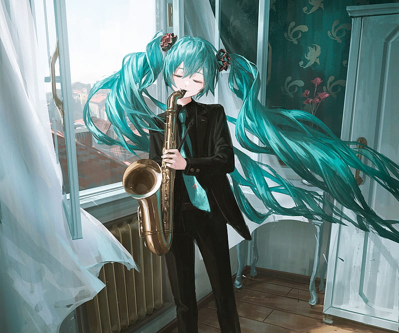 Premium Photo | Anime girl playing saxophone in a crowded street at night  generativ ai