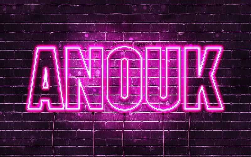 Anouk with names, female names, Anouk name, purple neon lights, Happy Birtay Anouk, popular french female names, with Anouk name, HD wallpaper