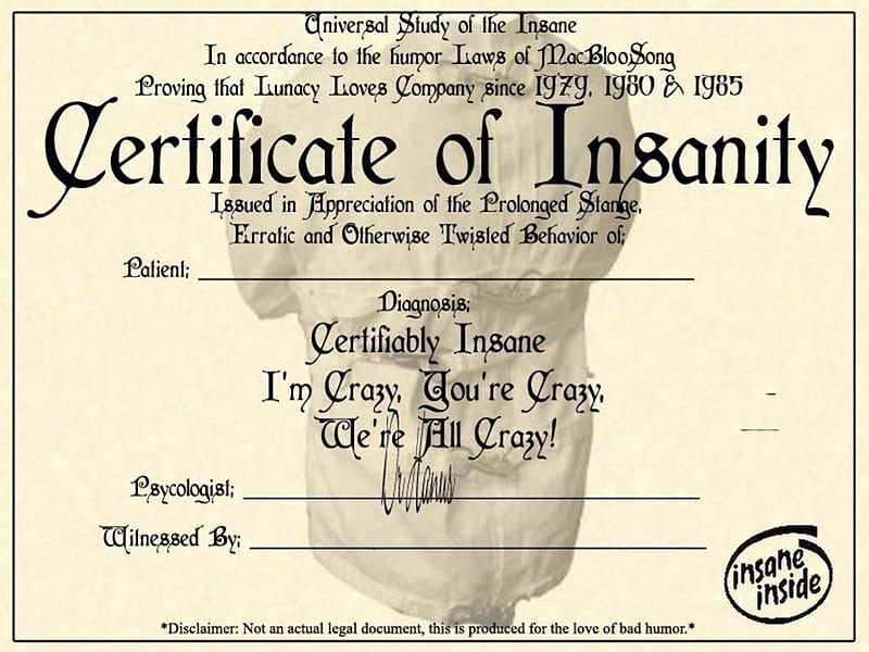 Certifiably Insane, blank, insanity, certificate, abstract, HD wallpaper