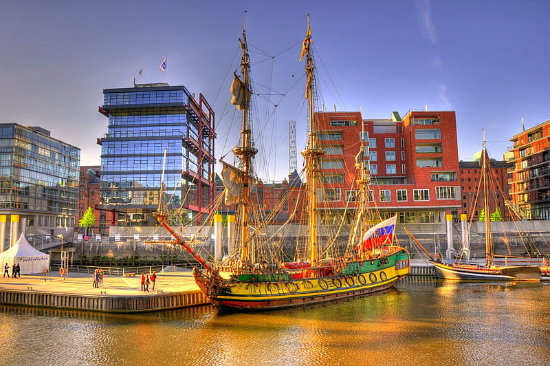 Hamburg Museum Port, sailing, ancient, buildings, houses, HD wallpaper