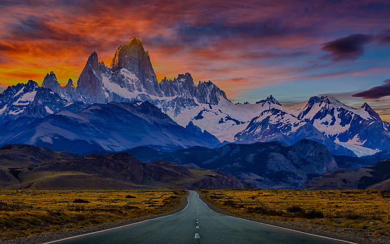 Torres del Paine National Park, sunset, mountains, Patagonia, Chile, HD wallpaper