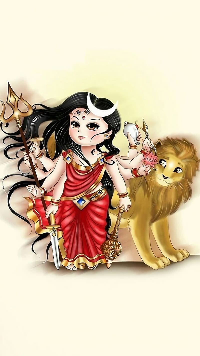 Durga Mata Ka, Animated, devi maa, goddess, HD phone wallpaper