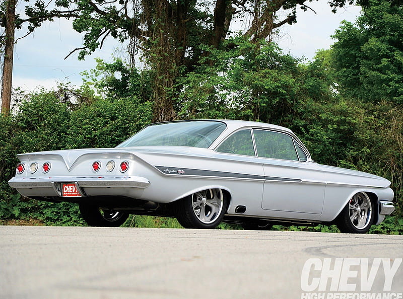 1961-Chevy-Impala, Silver, Classic, GM, Bowtie, HD wallpaper