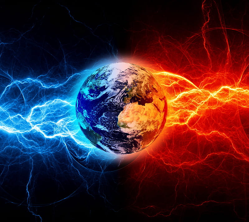Earth, abstract, fire, ice, outer, space, HD wallpaper