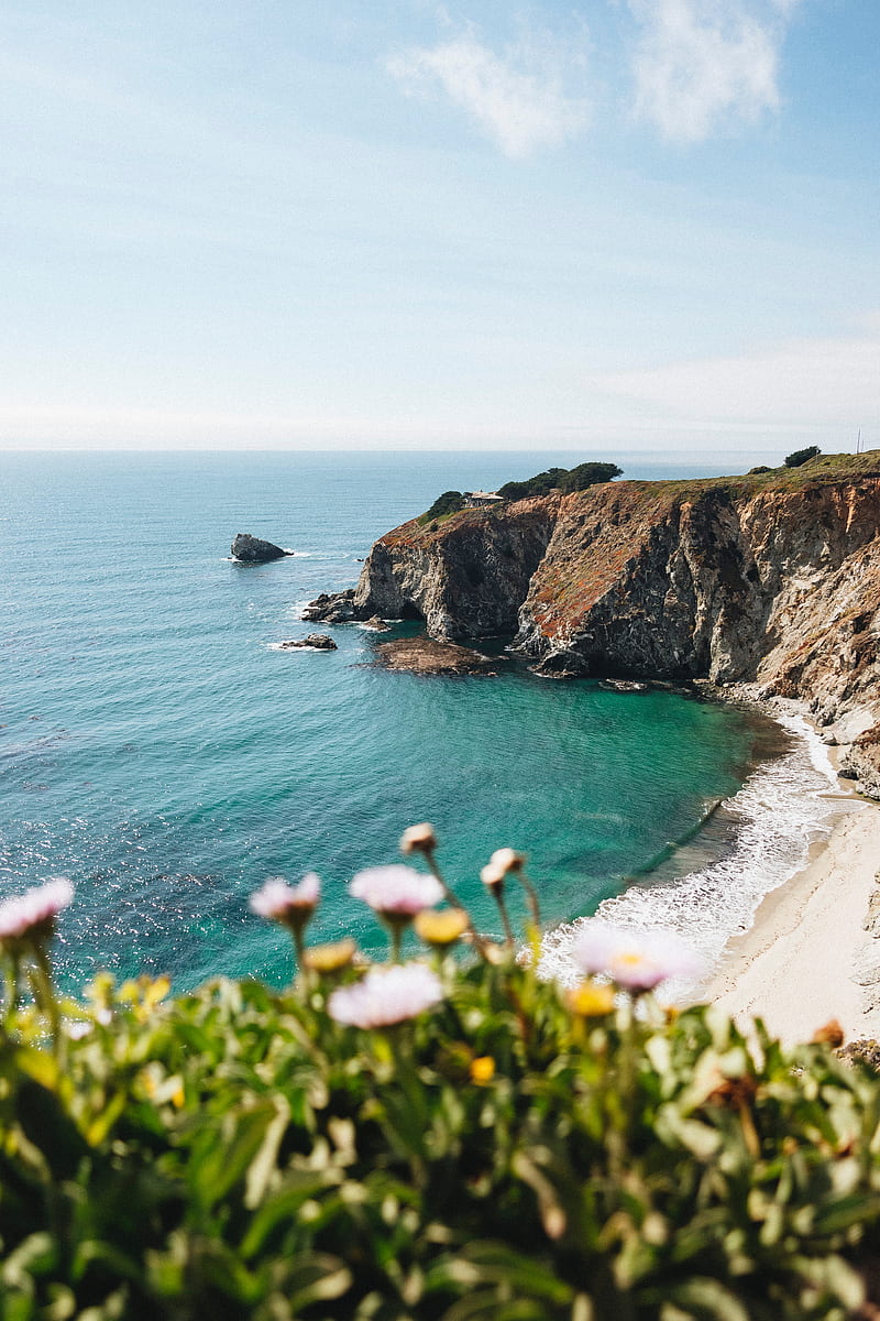 sea, rocks, beach, cliff, nature, landscape, HD phone wallpaper