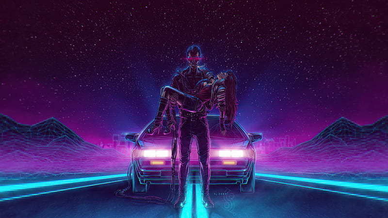 Man Is Carrying A Girl In Arms Vaporwave, HD wallpaper