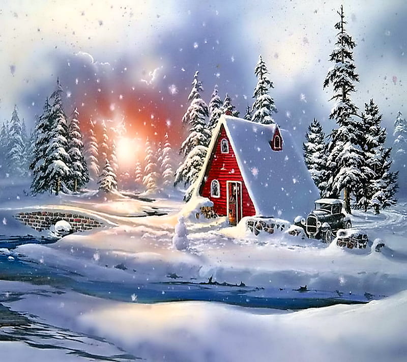 Snowy Retreat, house, snow, winter, HD wallpaper | Peakpx