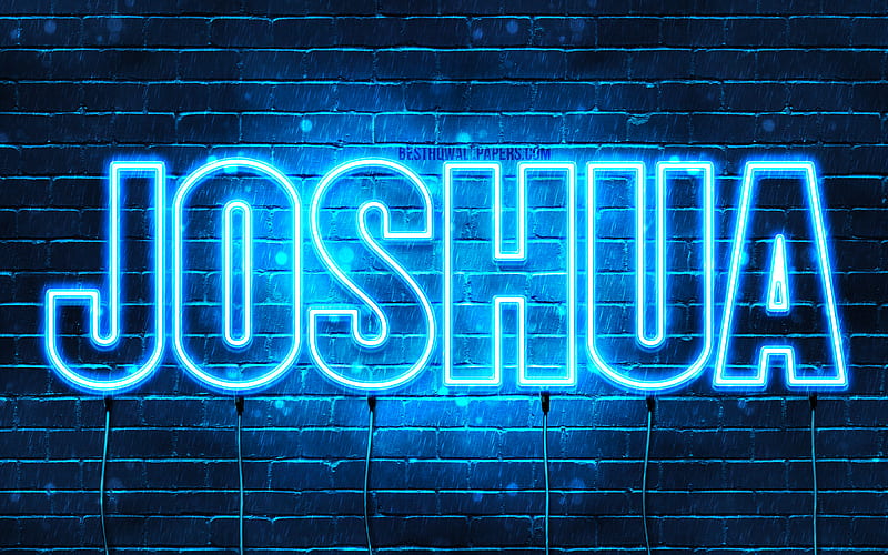 Joshua with names, horizontal text, Joshua name, blue neon lights, with Joshua name, HD wallpaper