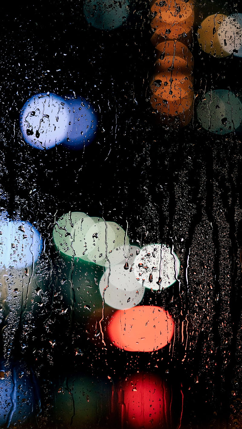 glass, drops, lights, rain, macro, HD phone wallpaper