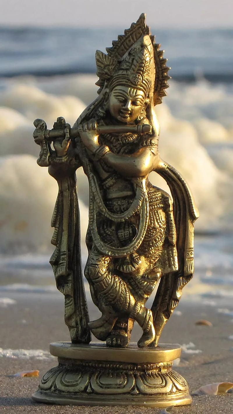 Krishna Bhagwan Na, Bronze Statue, lord krishna, god, HD phone wallpaper