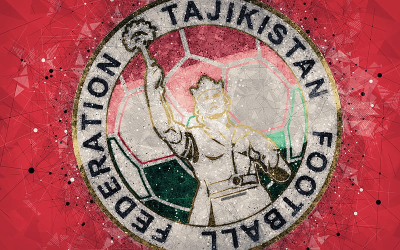 Tajikistan national football team geometric art, logo, red abstract background, Asian Football Confederation, Asia, emblem, Tajikistan, football, AFC, grunge style, creative art, HD wallpaper
