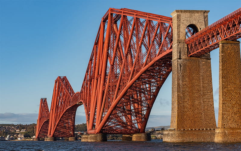 Forth Bridge, Railroad bridge, North Sea, evening, sunset, Firth of Forth, Scotland, HD wallpaper