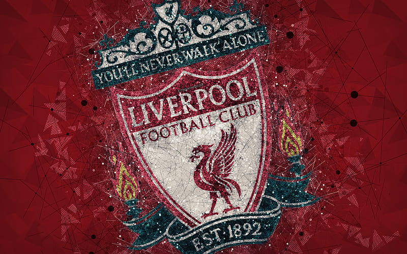 Liverpool FC logo, geometric art, English football club, creative emblem, red abstract background, Premier League, Liverpool, United Kingdom, football, HD wallpaper