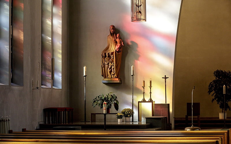 Altar of Mary, church, altar, catholics, Mary, HD wallpaper