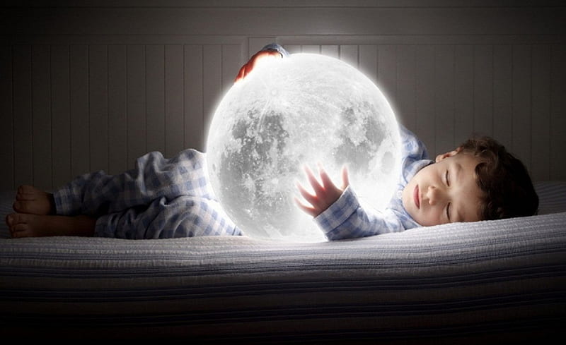 Boy and moon, boy, moon, sleep, night, HD wallpaper