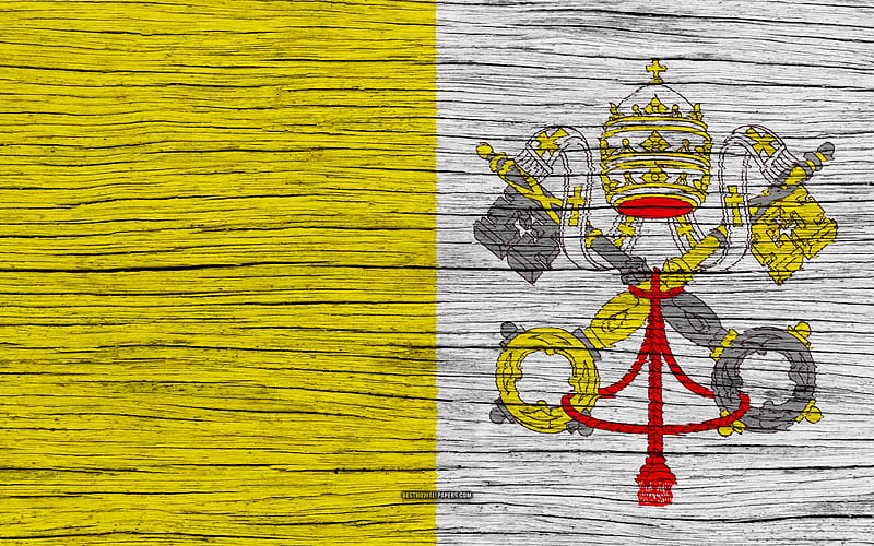 Flag of Vatican Europe, wooden texture, Vatican flag, national symbols, art, Vatican, HD wallpaper