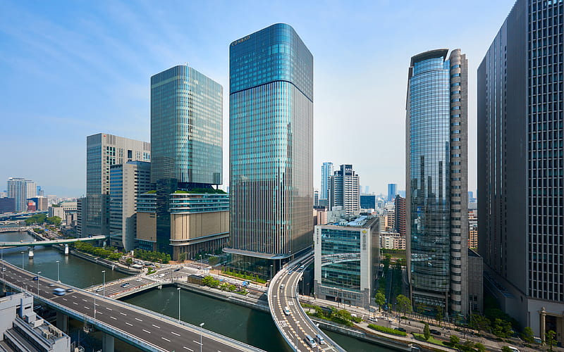 Osaka, japan, skyscrapers, business centers, modern buildings, HD wallpaper