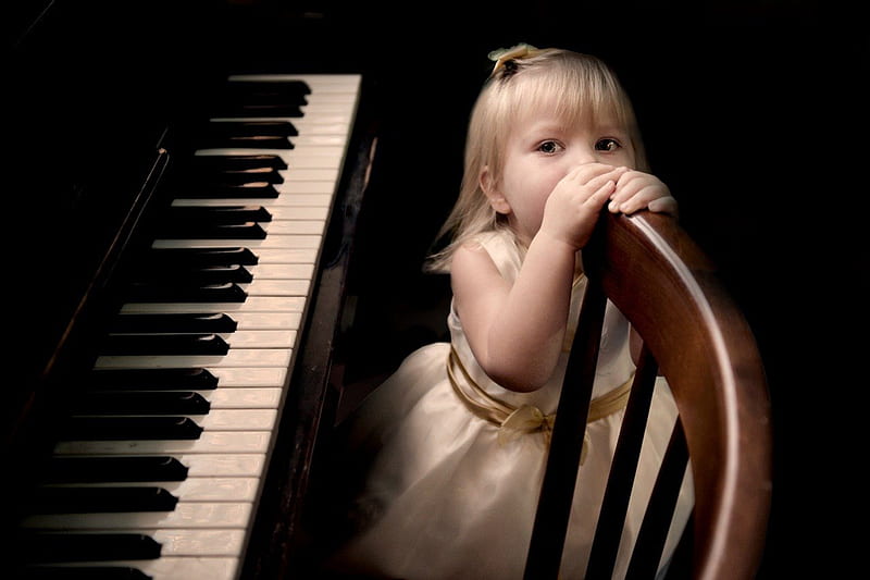 Can I play ?, cute, girl, piano, music, HD wallpaper