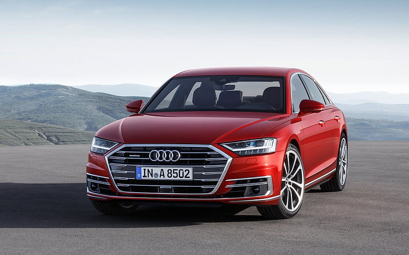 Audi A8, 2018, Sedan, red A8, new A8, German cars, Audi, HD wallpaper