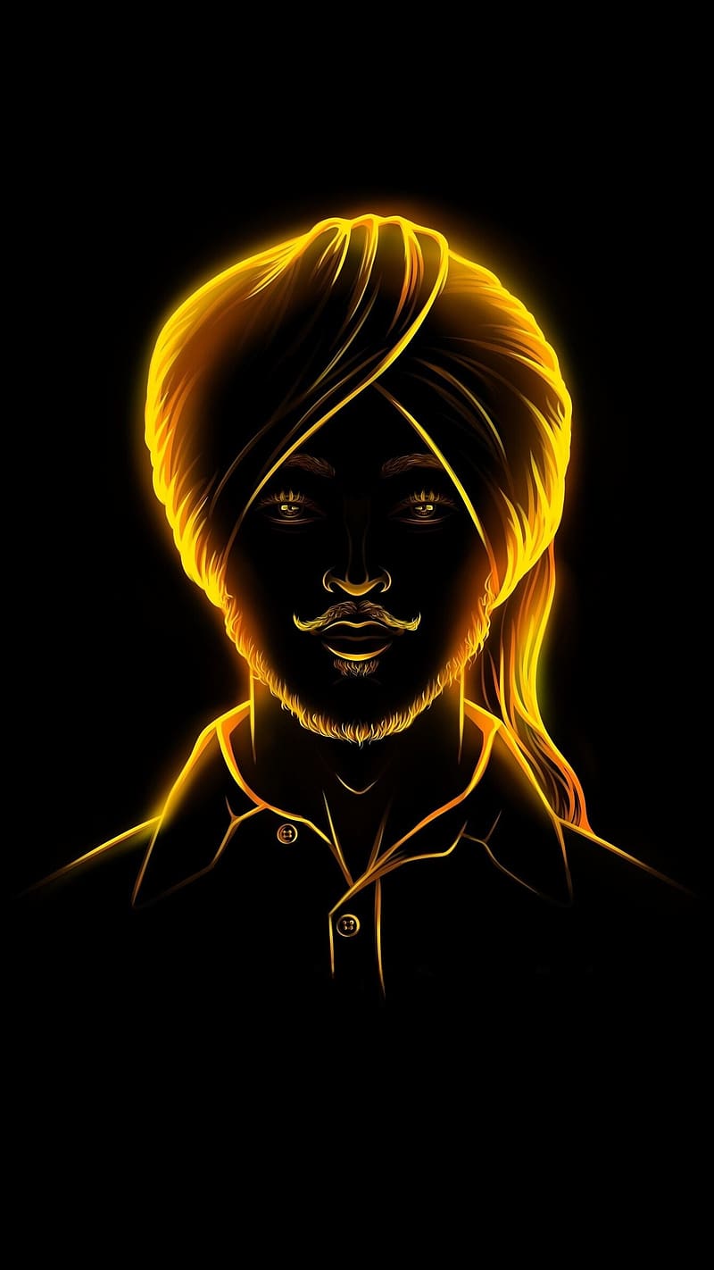 Bhagat Singh, Yellow Shiny Art, dom fighter, black background, HD phone wallpaper
