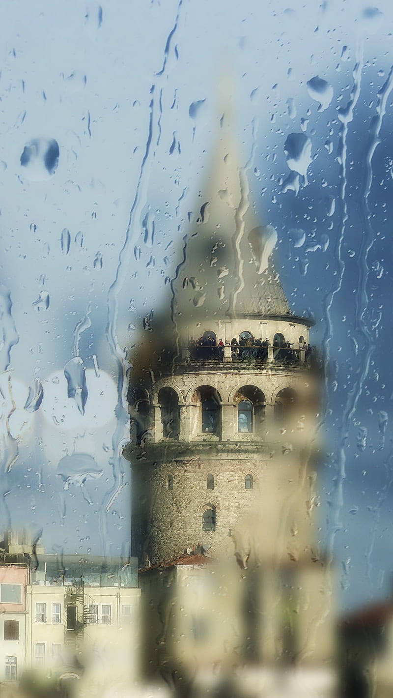 galata towe, famouse, istanbul, raining, tower, turkey, winter, HD phone wallpaper