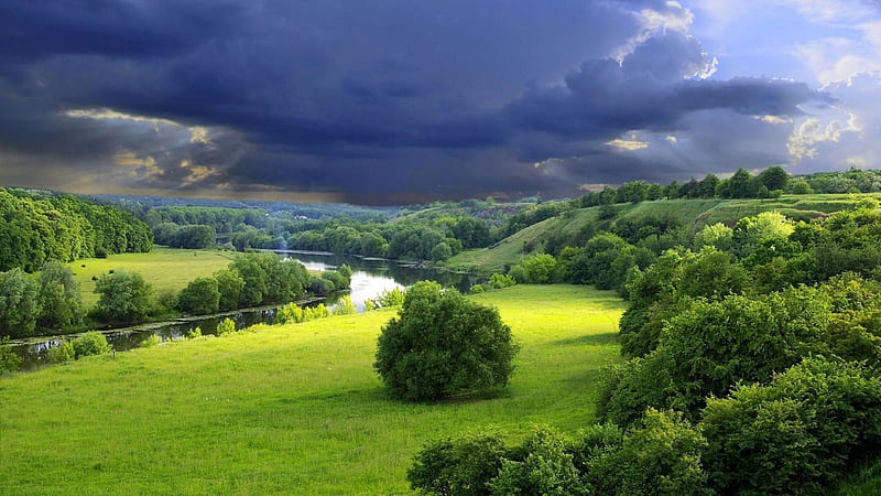 Beautiful Scenery, green, nature, sky, field, landscape, HD wallpaper